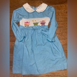 Blue white gingham dress toddler girls circus animals hippopotamus giraffe lion